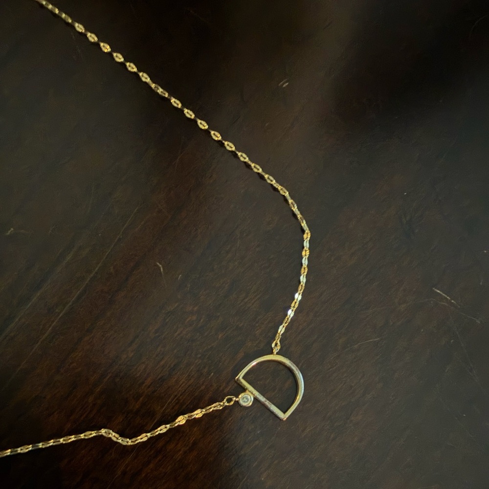 TAI D initial gold necklace with CZ gem